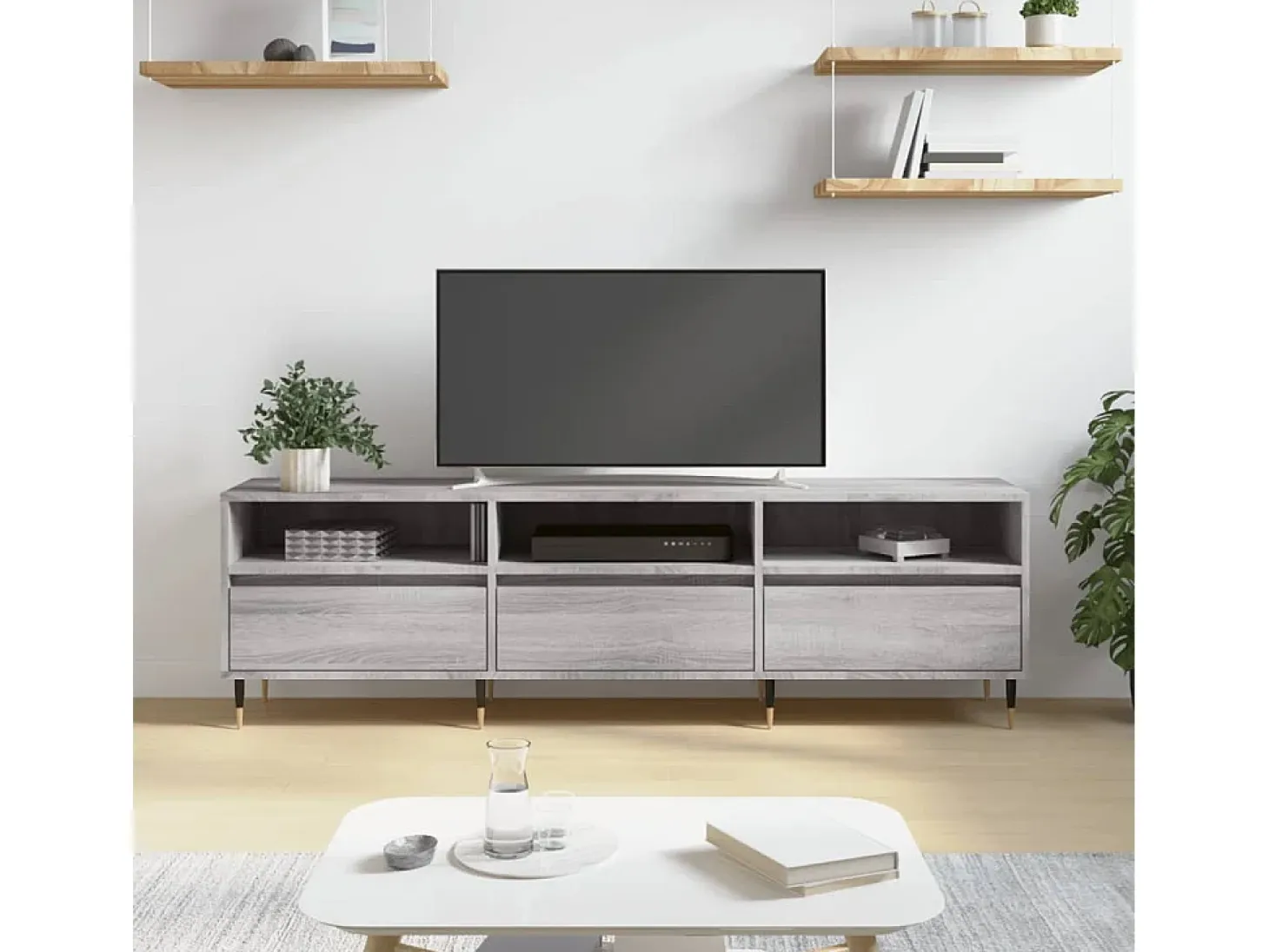 Wyren Mueble para TV madera contrachapada gris Sonoma 150x30x44,5 cm