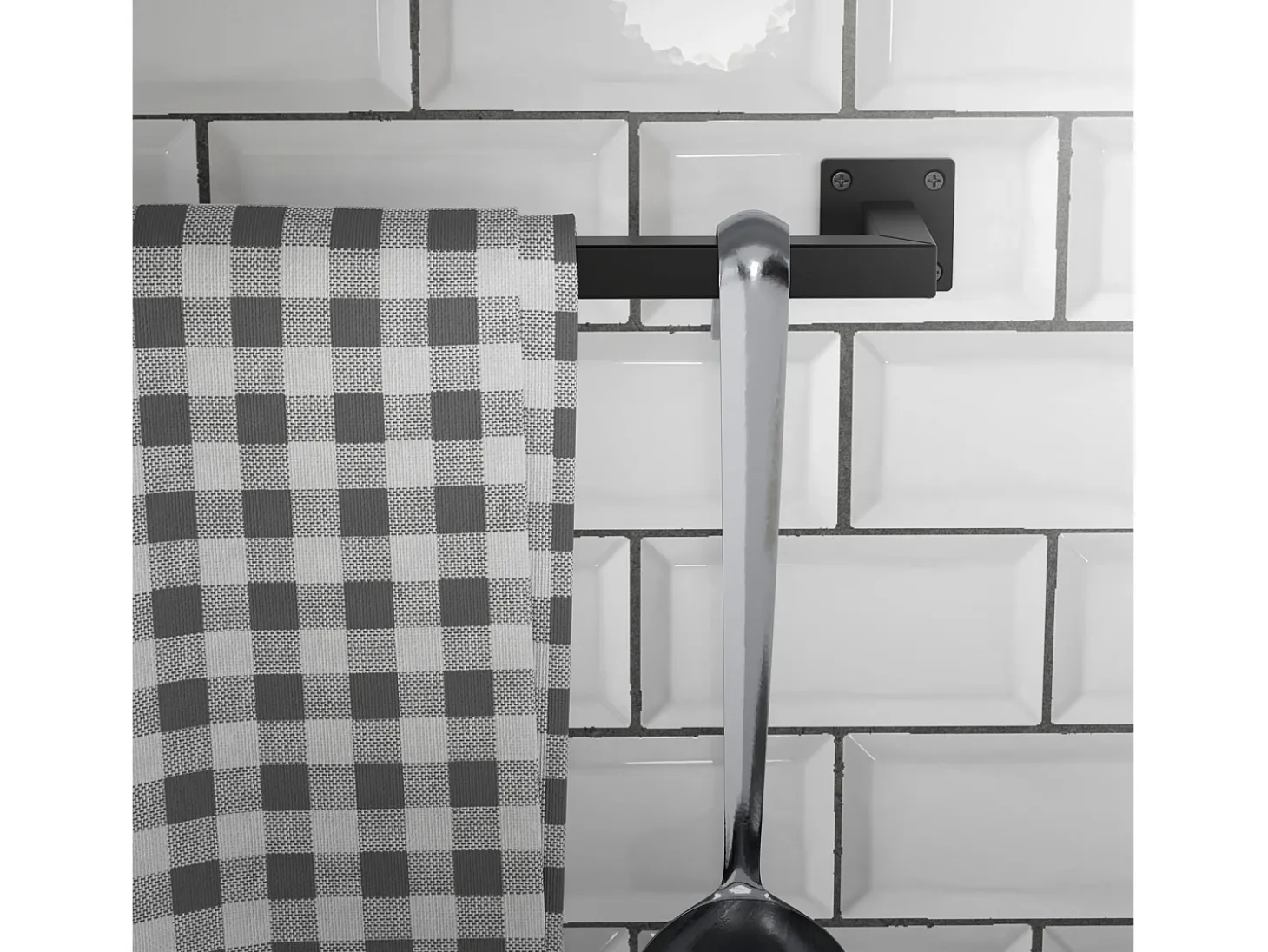 3x Perchero de pared negro para vestidor/armario barra para ropa/toallas 60x30cm