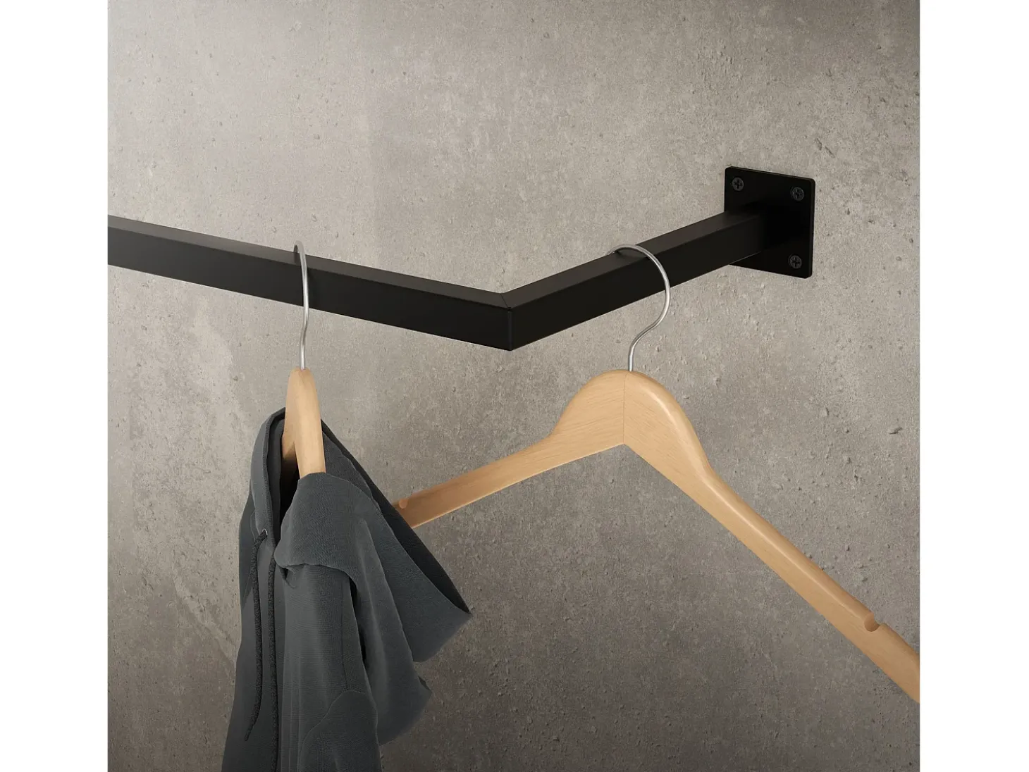 2x Percheros de pared para esquina 90 x 30 cm negro en forma de L para vestidor
