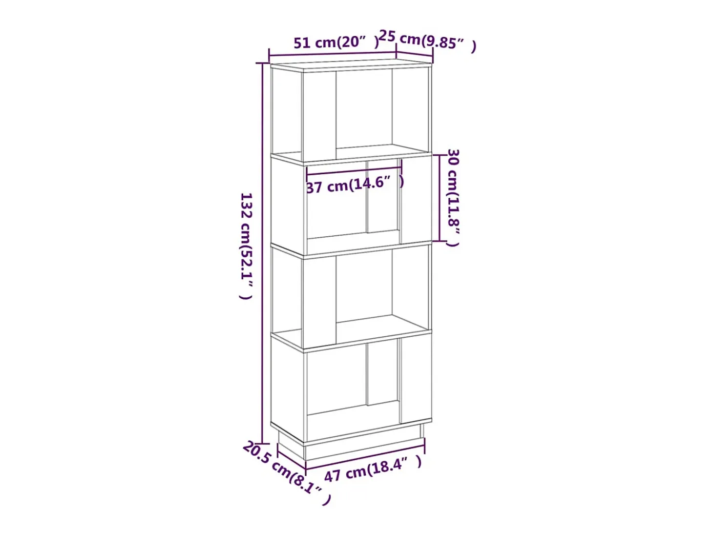 Ylvenor Estantería/divisor de espacios madera maciza pino 51x25x132 cm
