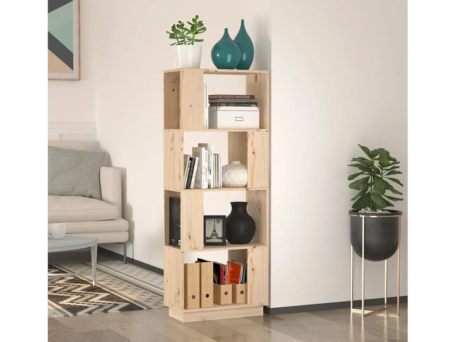 Ylvenor Estantería/divisor de espacios madera maciza pino 51x25x132 cm