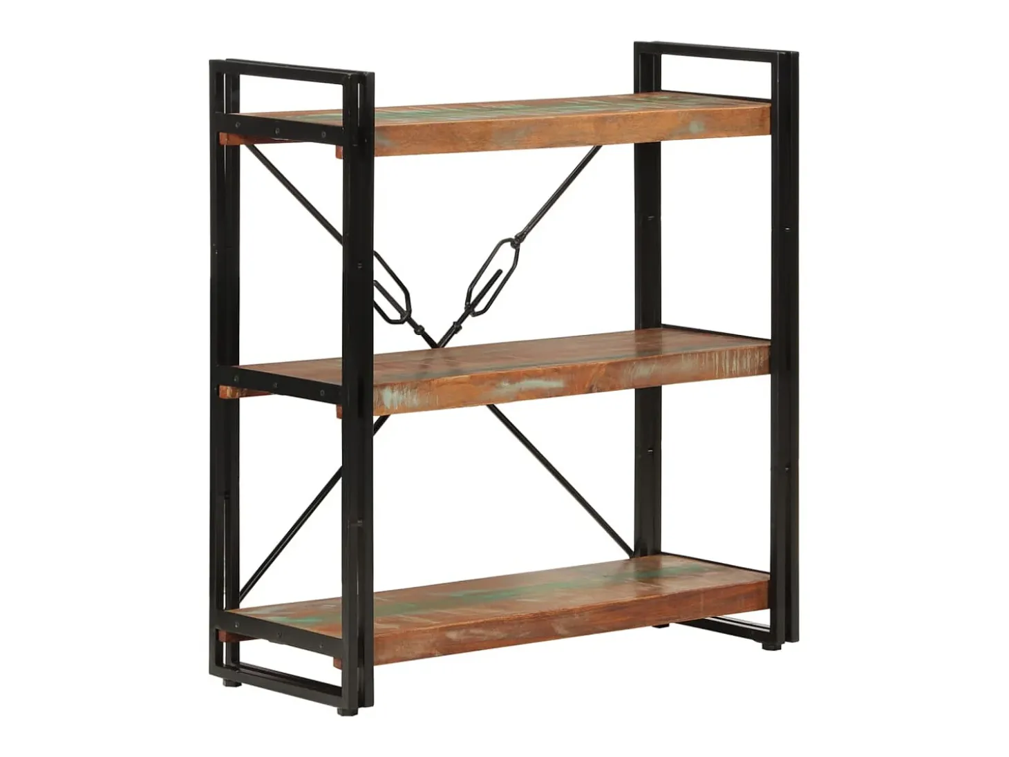 Yoan Estantería de 3 alturas erro y madera reciclada 77x30x80cm