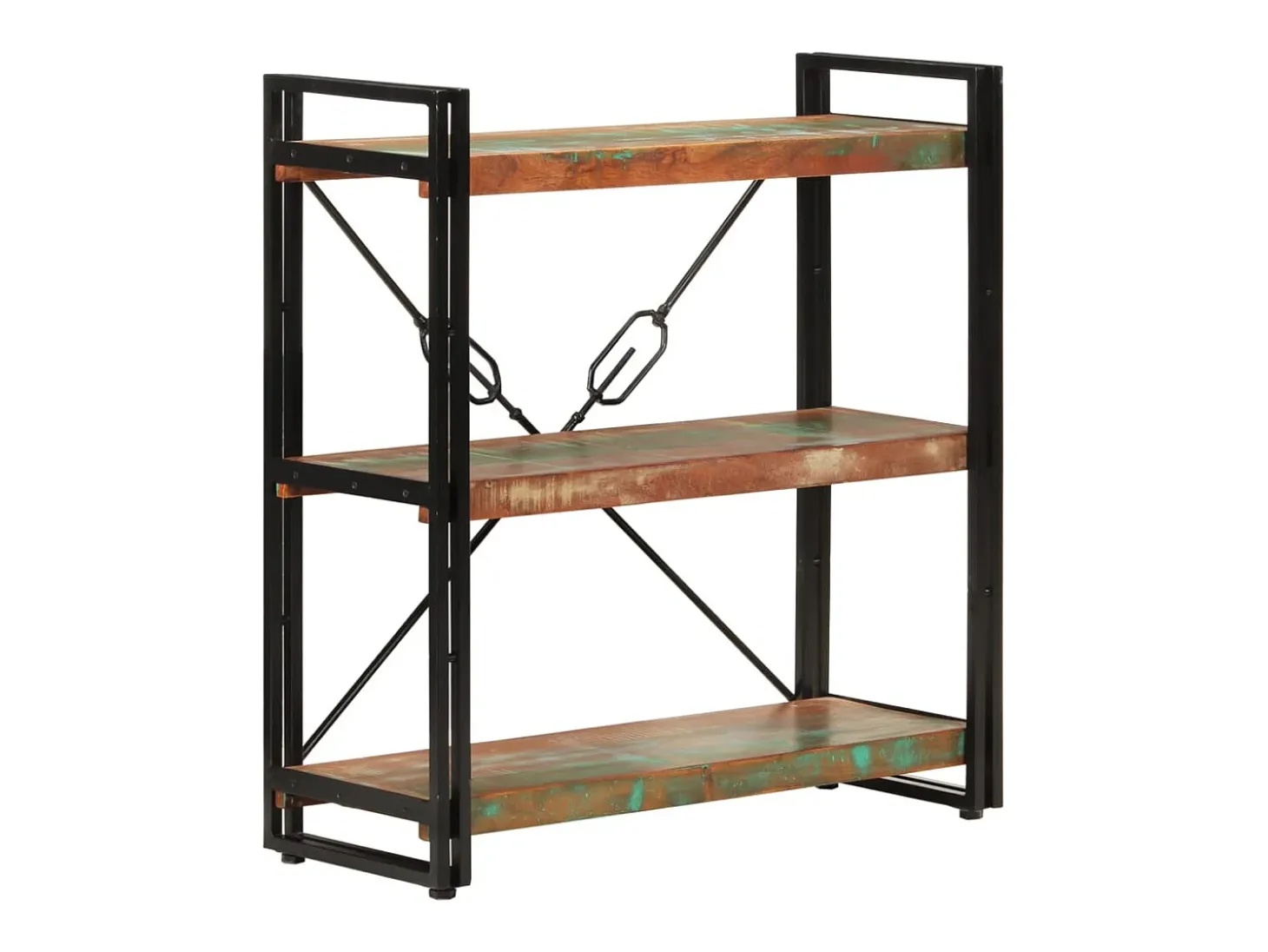 Yoan Estantería de 3 alturas erro y madera reciclada 77x30x80cm