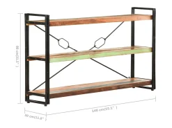 Yoan Estantería de 3 niveles de madera maciza reciclada 140x30x80 cm