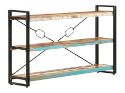 Yoan Estantería de 3 niveles de madera maciza reciclada 140x30x80 cm