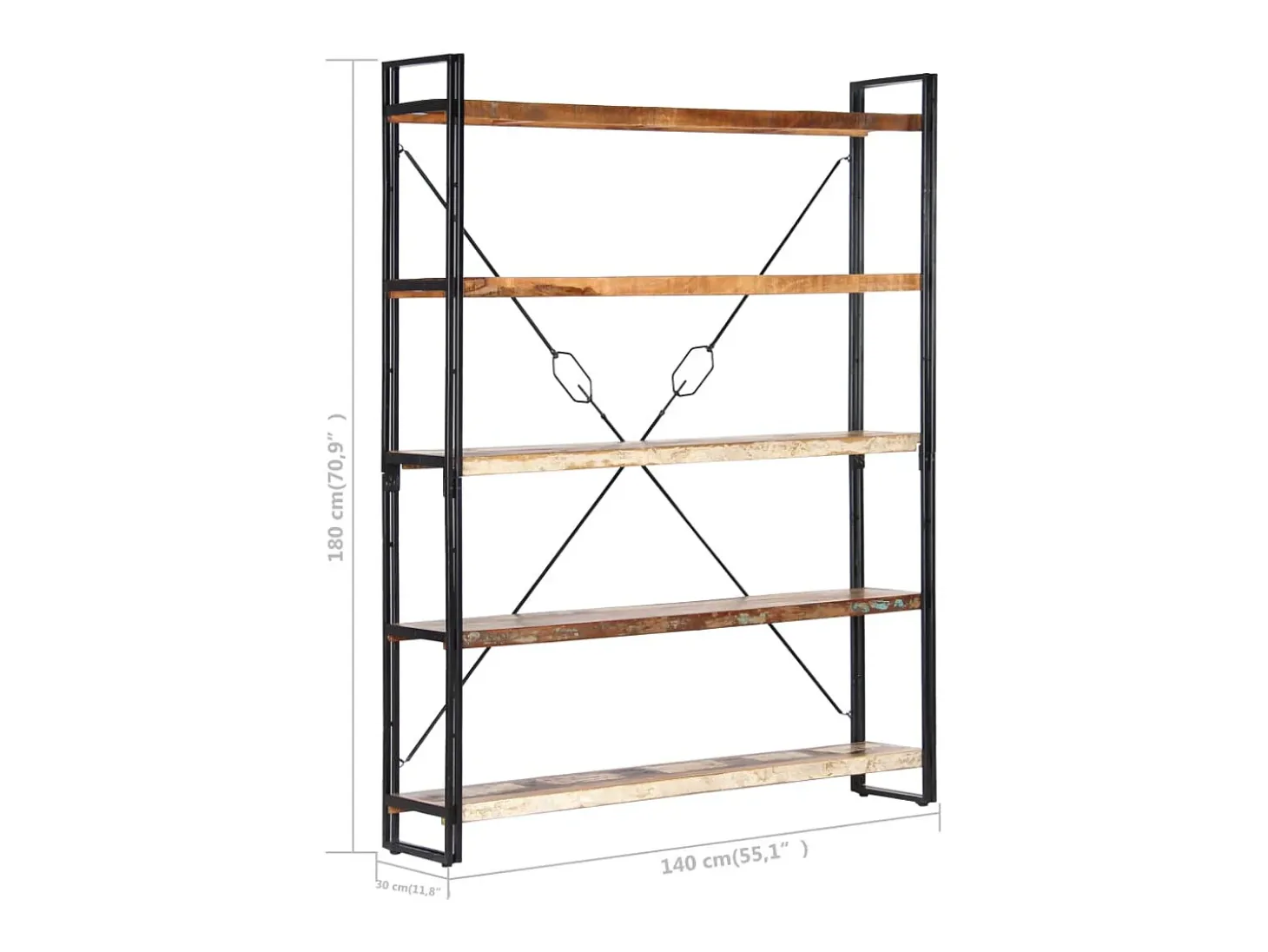 Yoan Estantería de 5 niveles madera maciza reciclada 140x30x180 cm