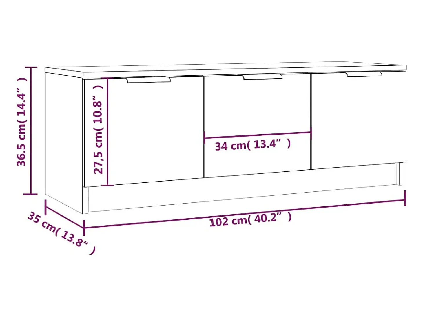 Yrnir Mueble de TV madera contrachapada gris hormigón 102x35x36,5 cm