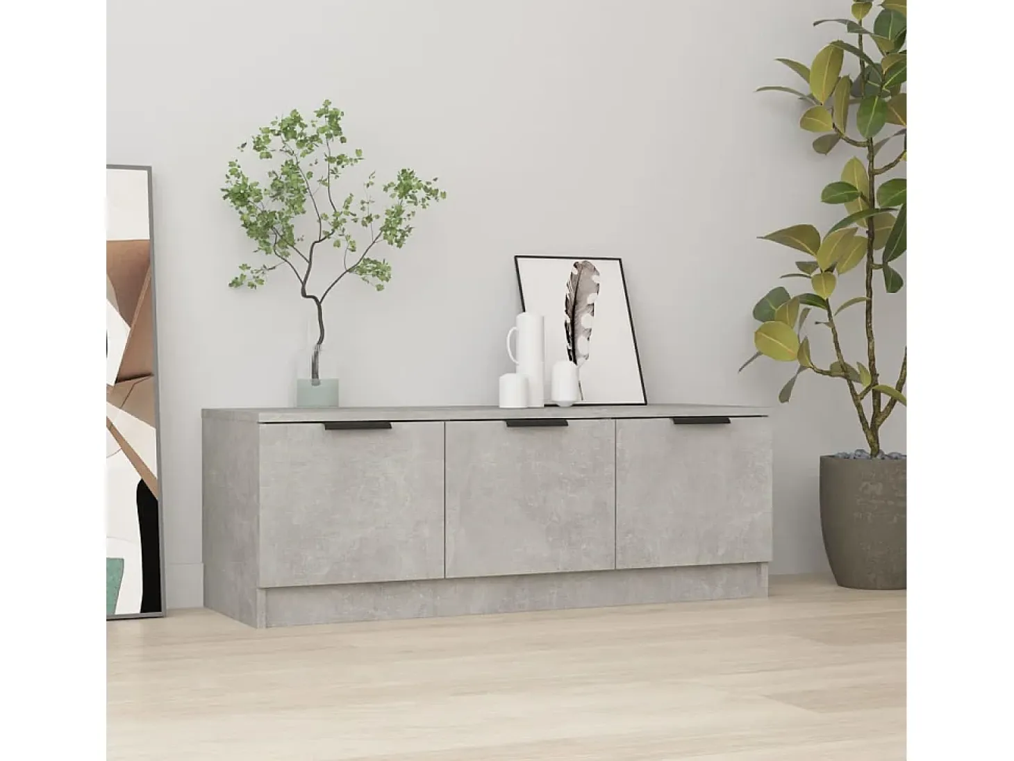Yrnir Mueble de TV madera contrachapada gris hormigón 102x35x36,5 cm