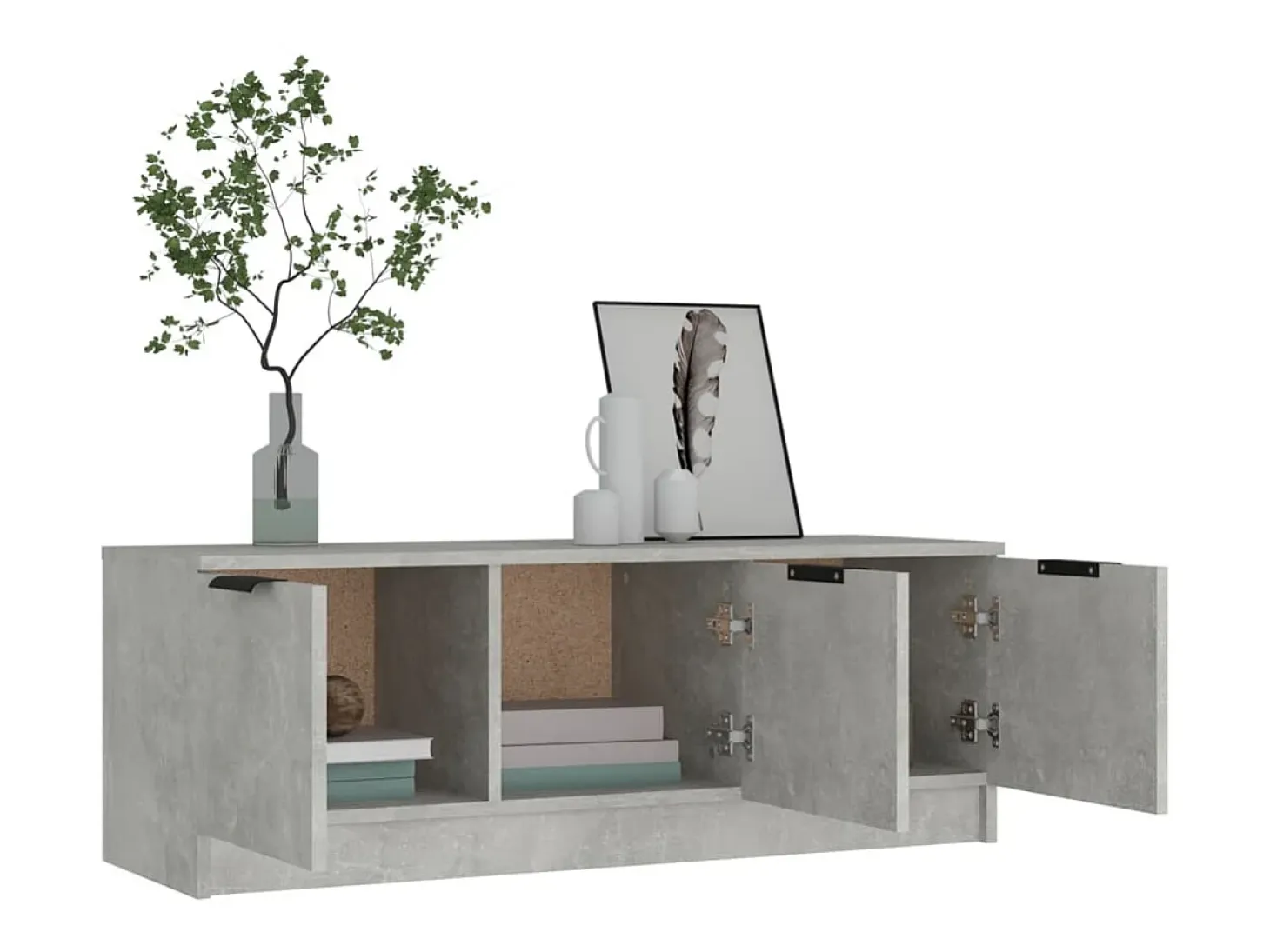 Yrnir Mueble de TV madera contrachapada gris hormigón 102x35x36,5 cm