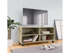 Yron Mueble de TV ruedas madera contrachapada color roble 90x35x35cm
