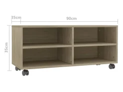 Yron Mueble de TV ruedas madera contrachapada color roble 90x35x35cm