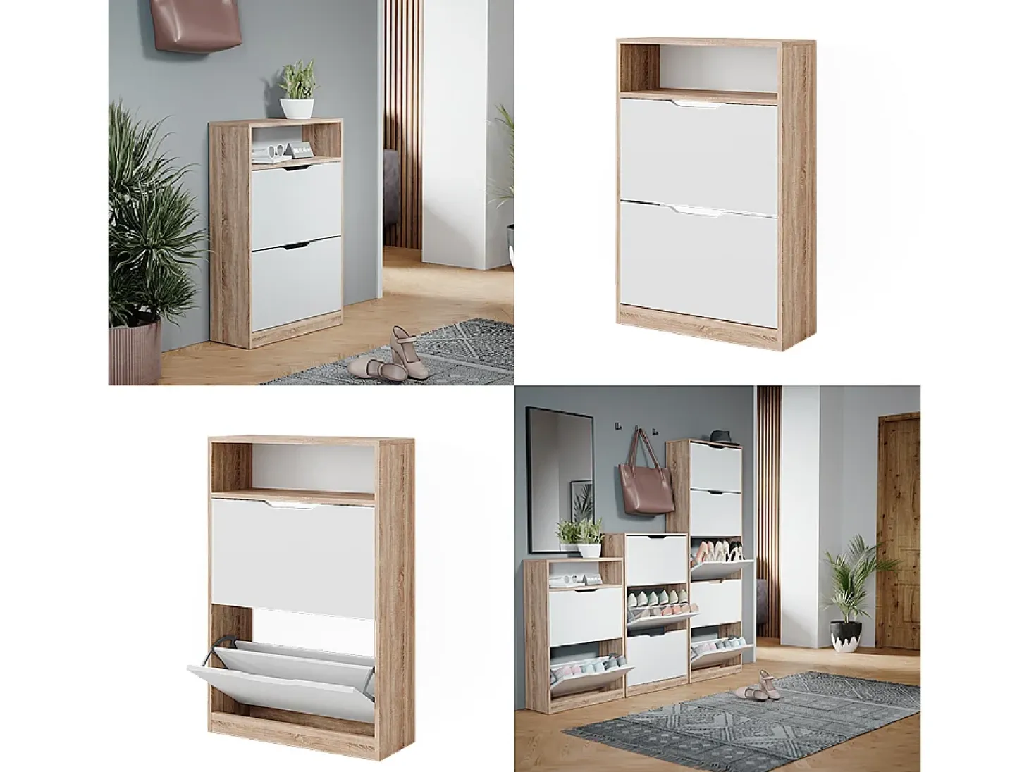 Zapatera abatible sonoma/blanco 59x22x89.5 luca