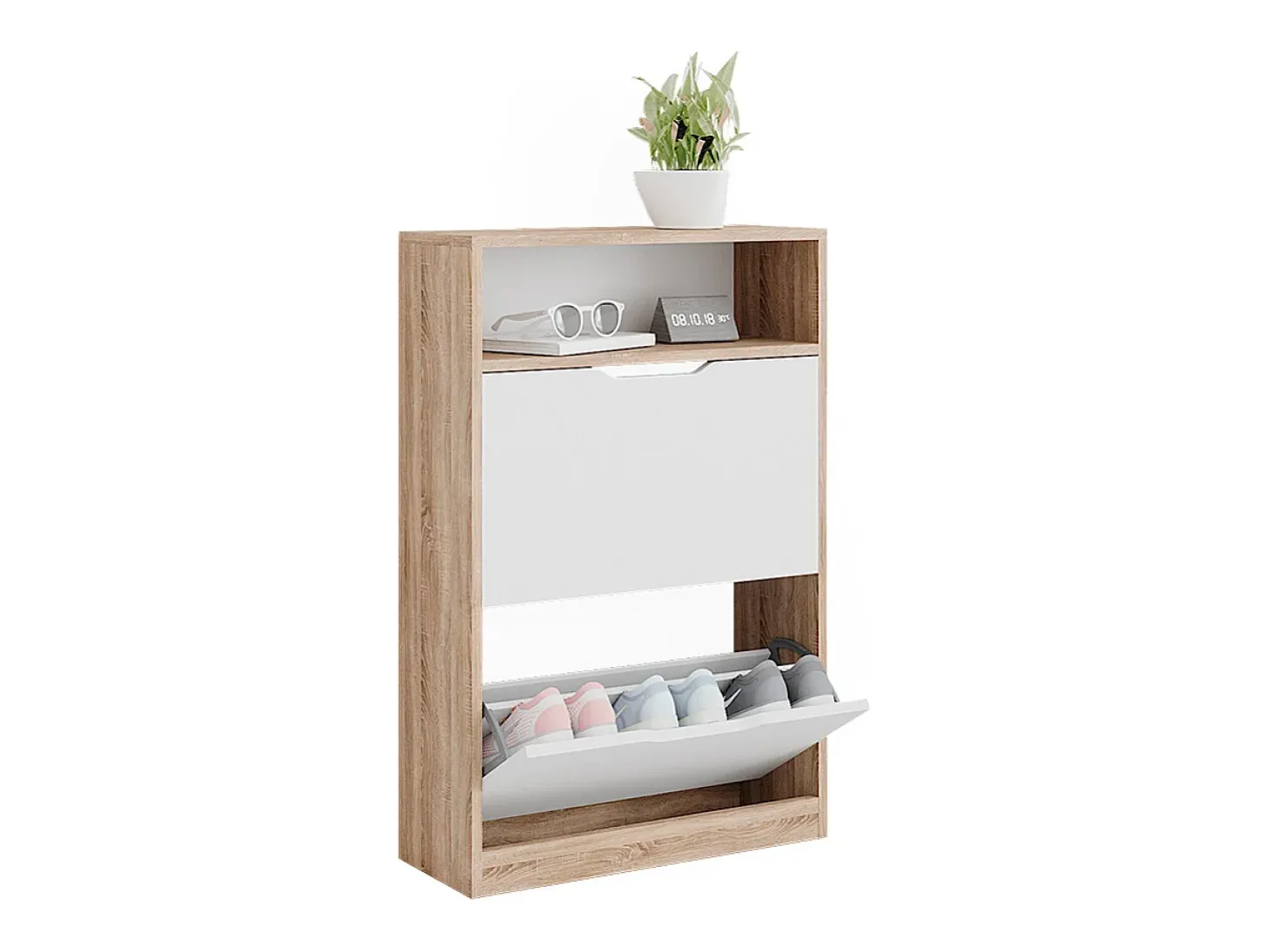 Zapatera abatible sonoma/blanco 59x22x89.5 luca