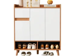 Zapatero - 90 x 35 x 99 cm - con estantes ajustables + 1 cajón + 3 puertas - aglomerado - blanco