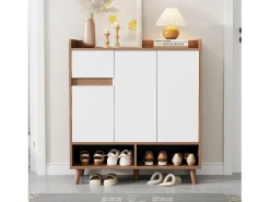 Zapatero - 90 x 35 x 99 cm - con estantes ajustables + 1 cajón + 3 puertas - aglomerado - blanco