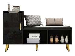 Zapatero - 120 x 35 x 71,5 cm - con asiento tapizado + espacio de almacenaje - aglomerado - negro