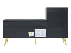 Zapatero - 120 x 35 x 71,5 cm - con asiento tapizado + espacio de almacenaje - aglomerado - negro