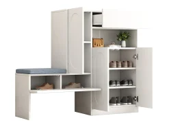 Zapatero 2 en 1 - 130 x 35 x 110 cm - con 3 puertas + banco acolchado - aglomerado - blanco
