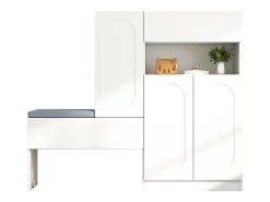Zapatero 2 en 1 - 130 x 35 x 110 cm - con 3 puertas + banco acolchado - aglomerado - blanco