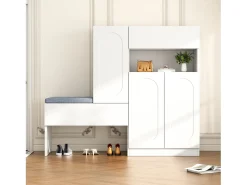 Zapatero 2 en 1 - 130 x 35 x 110 cm - con 3 puertas + banco acolchado - aglomerado - blanco