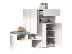 Zapatero 2 en 1 con puertas arqueadas, cierre suave, estantes regulables y banco acolchado, blanco (130x35x110 cm)
