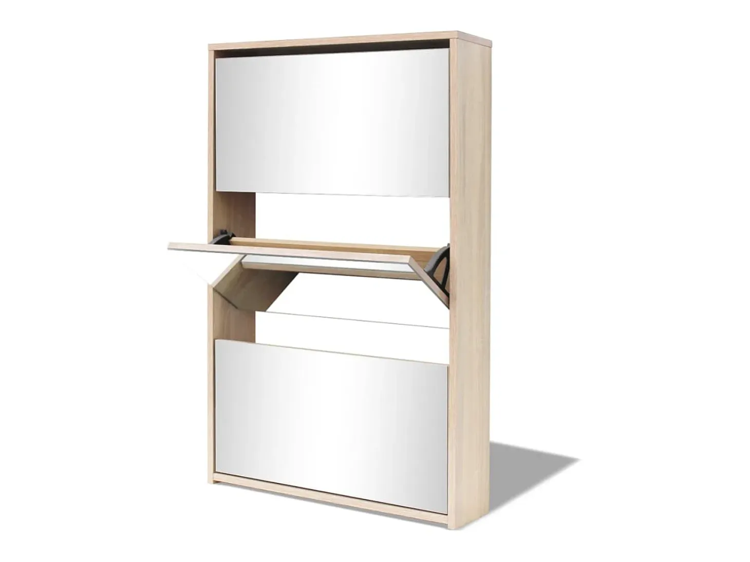 Zapatero 3 estantes Espejo 63x17x102,5 cm Roble