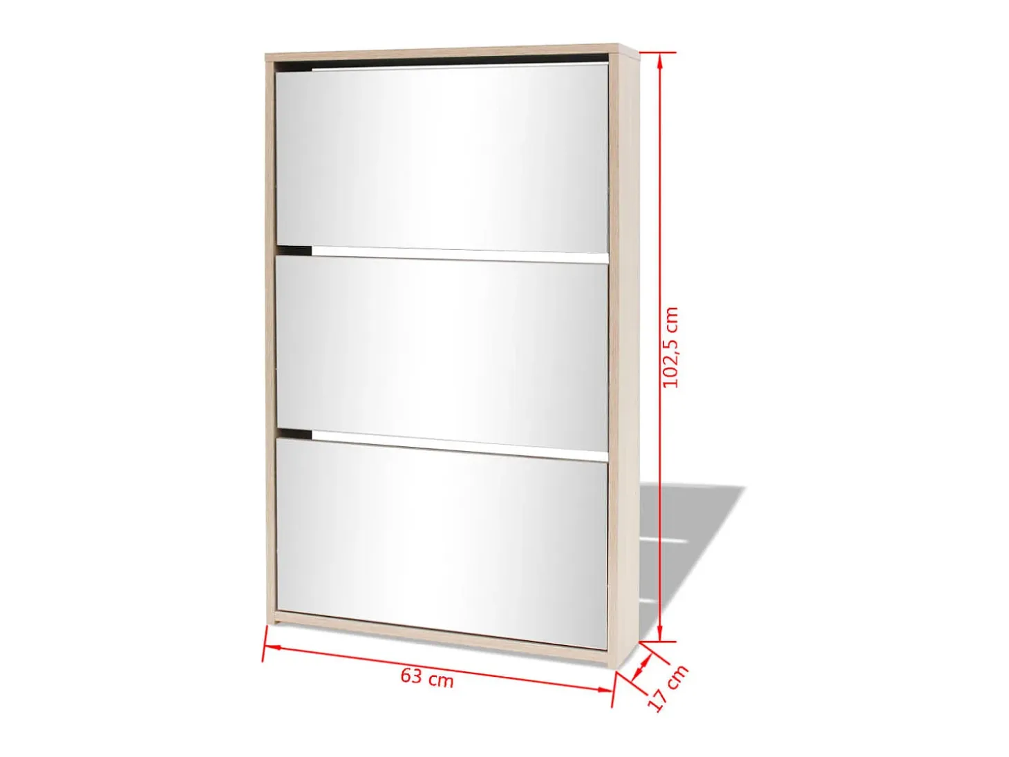 Zapatero 3 estantes Espejo 63x17x102,5 cm Roble