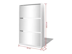 Zapatero 3 estantes 63x17x102,5 cm Espejo Blanco