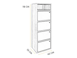 Zapatero 4 Puertas 5 Estantes Madera Melamina Armario Entrada Delgado cm 42x33x118, Roble y Negro - ZIK