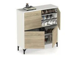 Zapatero 4 puertas Tokio en roble cambrian/blanco. 101cm(ancho) 96.5cm(altura) 33cm(fondo)