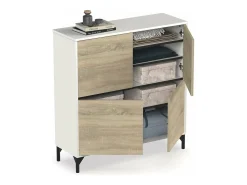 Zapatero 4 puertas Tokio en roble cambrian/blanco. 101cm(ancho) 96.5cm(altura) 33cm(fondo)
