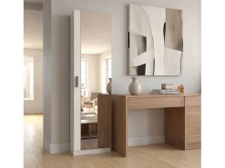 Zapatero alto de 1 puerta con espejo en blanco brillo 180x50 cm Roma Blanco Brillo