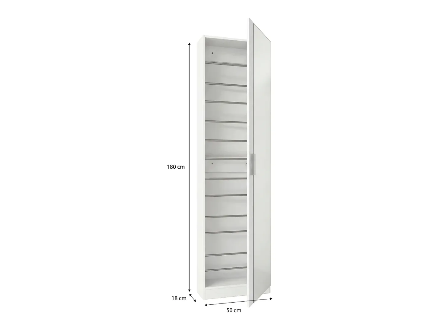 Zapatero alto de 1 puerta con espejo en blanco brillo 180x50 cm Roma Blanco Brillo
