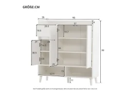 Zapatero blanco - Zapatero con 1 cajón y 3 puertas - estantes regulables y almacenaje abierto