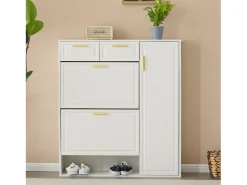 Zapatero blanco - Zapatero con 2 cajones y 1 puerta - 2 zapateros abatibles - para salón y dormitorio