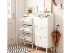 Zapatero blanco - Zapatero con 3 cajones plegables y compartimento superior - para entrada y dormitorio