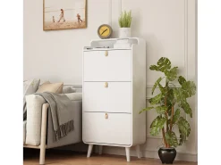 Zapatero blanco - Zapatero con 3 cajones plegables y compartimento superior - para entrada y dormitorio
