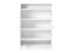 Zapatero blanco con 2 puertas y estantes regulables, tiradores dorados - adecuado para salones y entradas