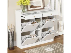 Zapatero blanco con 4 puertas basculante y 2 cajones – para entrada y pasillo