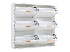 Zapatero blanco con 6 puertas abatibles, 118x25x115 cm