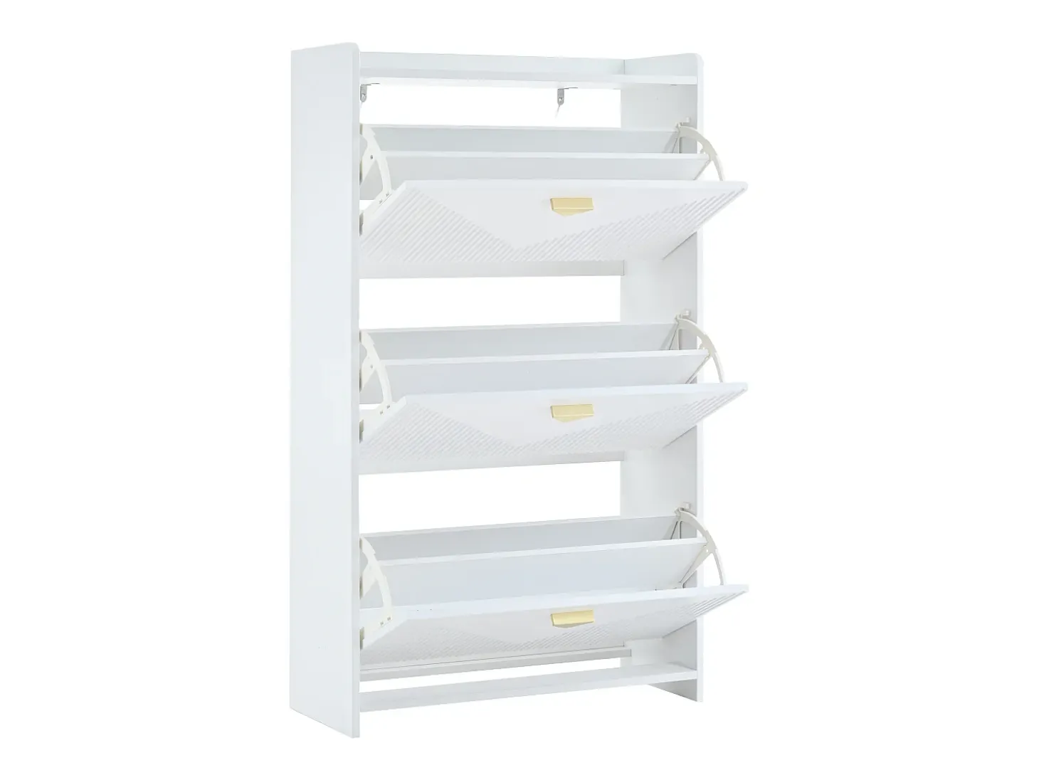 Zapatero blanco con 3 puertas abatibles y 6 compartimentos