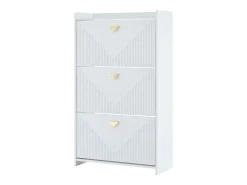 Zapatero blanco con 3 puertas abatibles y 6 compartimentos
