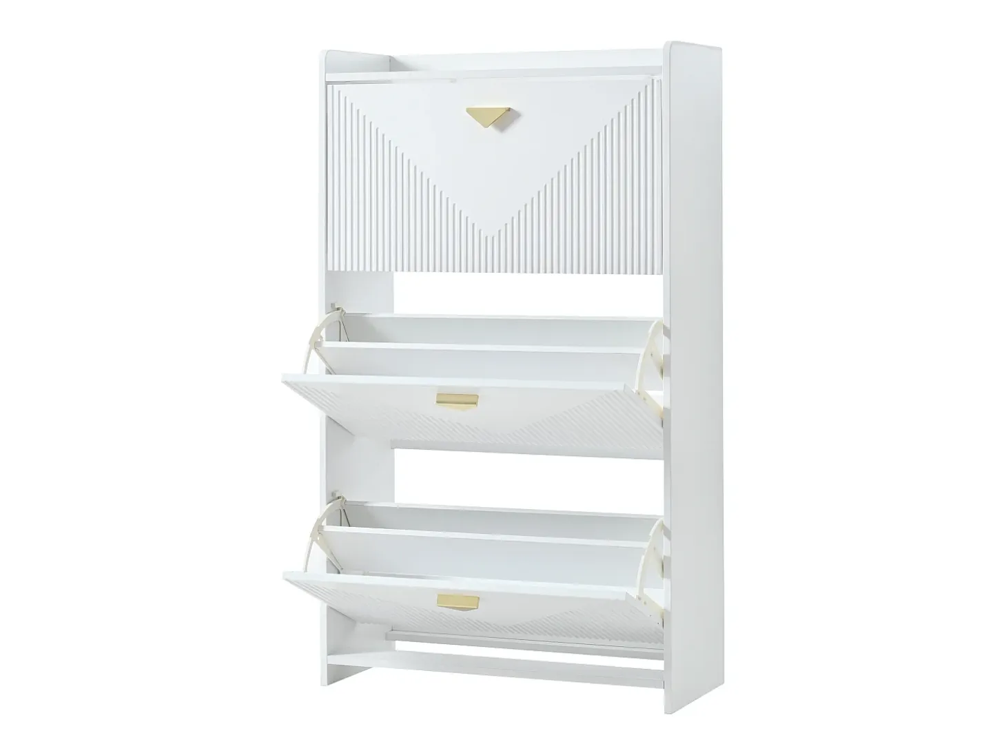 Zapatero blanco con 3 puertas abatibles y 6 compartimentos