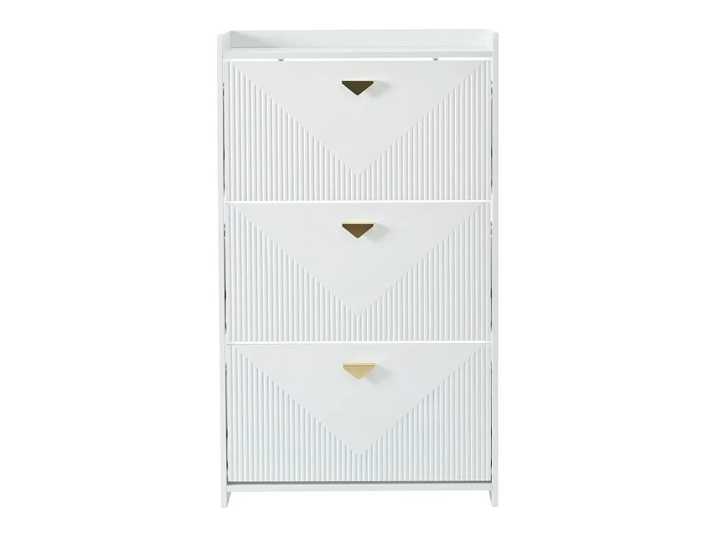 Zapatero blanco con 3 puertas abatibles y 6 compartimentos