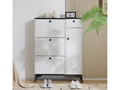 Zapatero blanco con 3 puertas, 1 cajón y 1 puerta, estilo moderno, ideal para la entrada o el salón