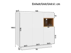 Zapatero blanco con iluminación LED - Zapatero de 3 puertas y 1 cajón - Estantes regulables