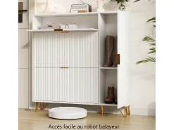 Zapatero blanco de 3 puertas abatibles y 1 puerta, con estantes regulables, 110 x 24 x 118,5 cm