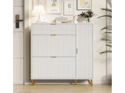 Zapatero blanco de 3 puertas abatibles y 1 puerta, con estantes regulables, 110 x 24 x 118,5 cm