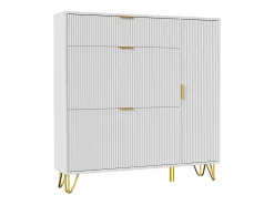 Zapatero blanco de 3 puertas abatibles y 1 puerta, con estantes regulables, 110 x 24 x 118,5 cm
