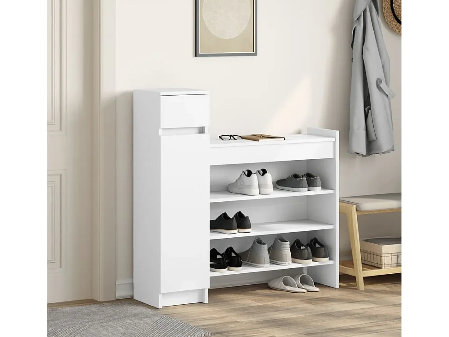 Zapatero blanco 100,5x28x100 cm madera contrachapada